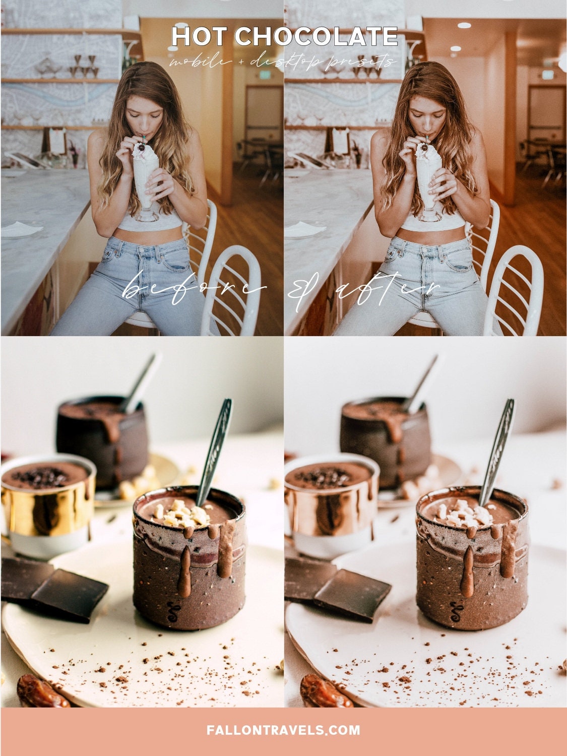 5 Mobile & Desktop Lightroom Presets Chocolate, Warm Brown Photo Editing Filter for Instagram, Caramel Vintage Preset for Lifestyle Bloggers