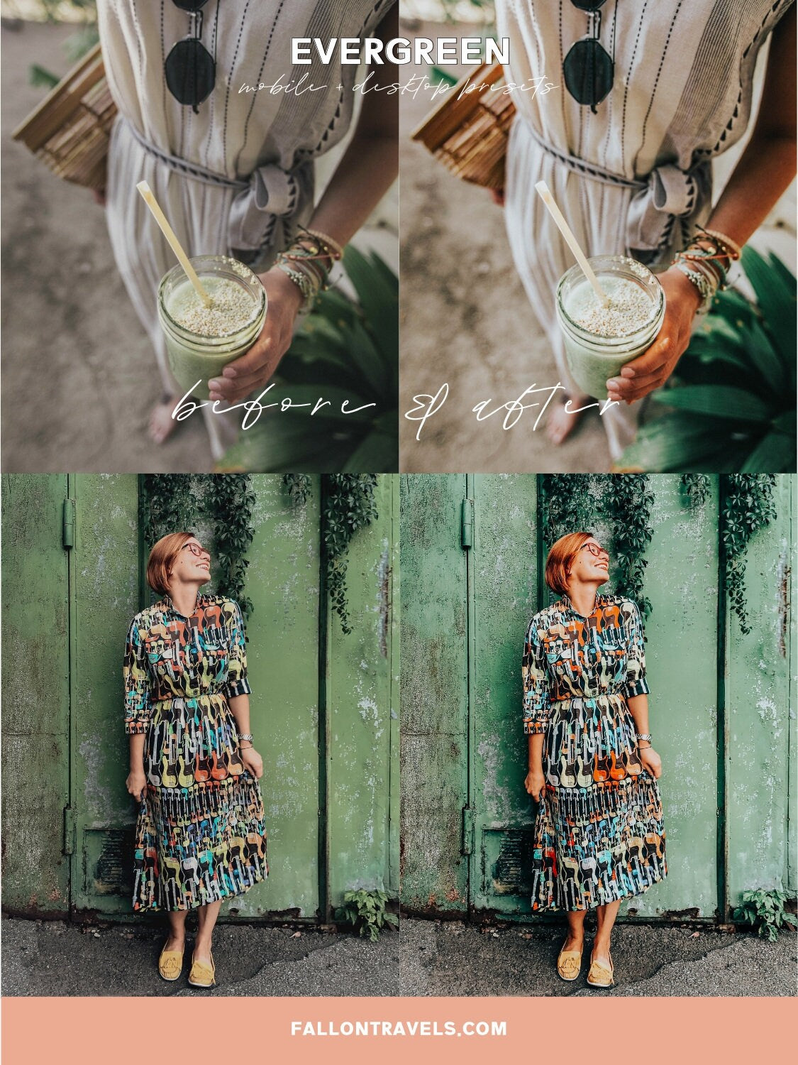 5 Evergreen Mobile & Desktop Lightroom Presets, Travel Photo Editing Filter for Instagram Influencer, Tropical Green Summer Blogger Preset