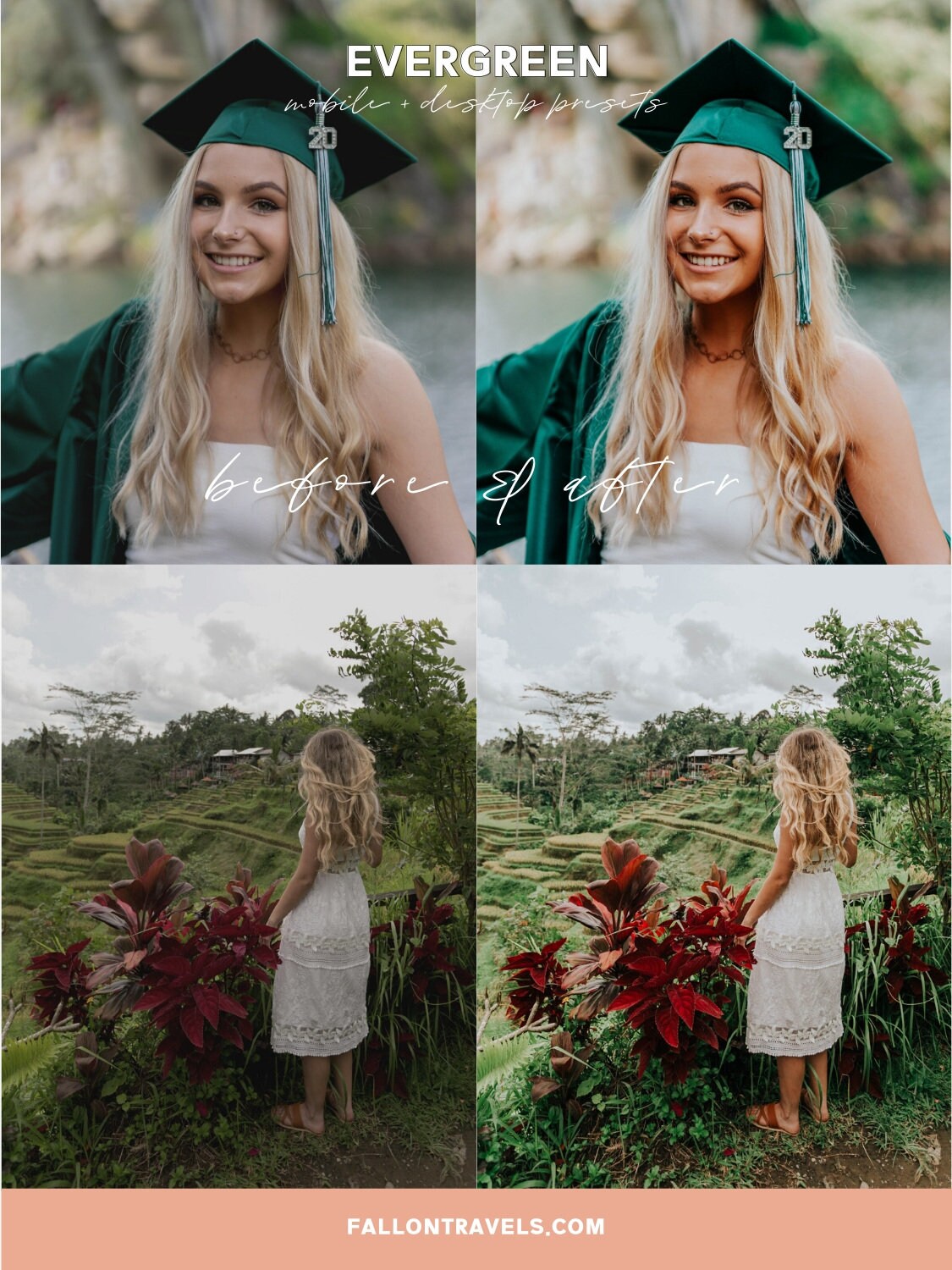 5 Evergreen Mobile & Desktop Lightroom Presets, Travel Photo Editing Filter for Instagram Influencer, Tropical Green Summer Blogger Preset