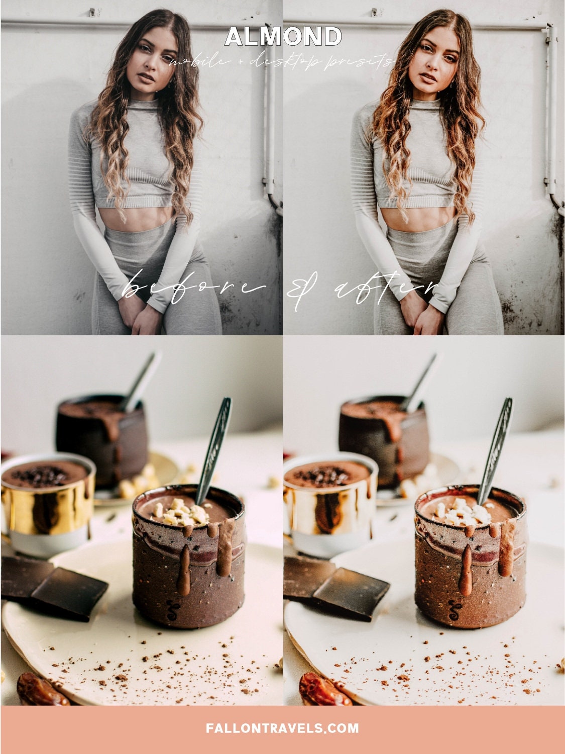 5 Almond Mobile & Desktop Lightroom Presets, Beige Photo Filter for Instagram, Creamy Milk Brown Lifestyle Preset for Influencers