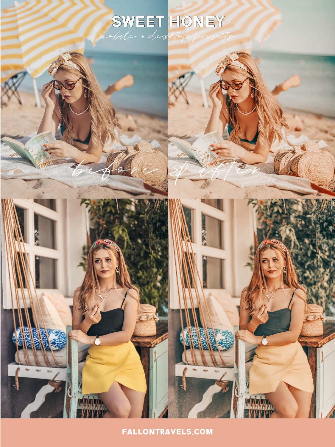 5 Mobile & Desktop Lightroom Presets Honey, Warm Airy Photo Editing Filter for Instagram Influencer, Travel Blogger Preset for Summer