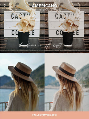 5 Mobile & Desktop Lightroom Presets AMERICANO, Coffee Photo Filter for Instagram Blogger, Travel Lifestyle Preset for Influencers