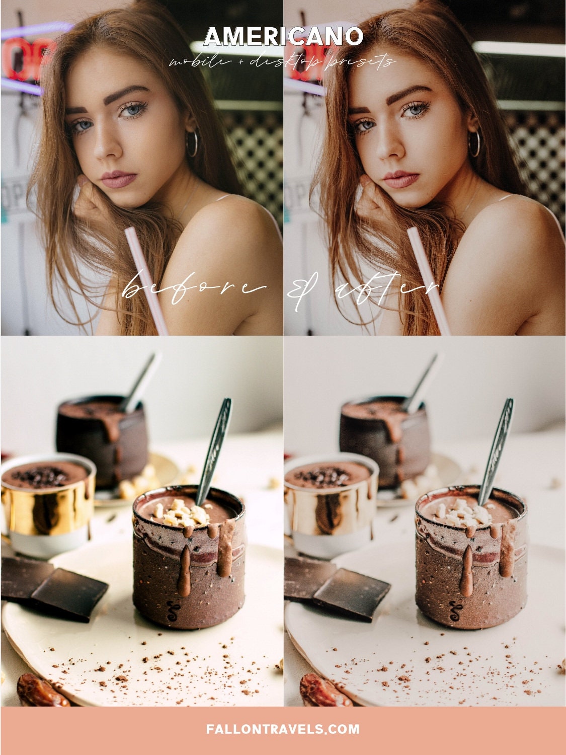 5 Mobile & Desktop Lightroom Presets AMERICANO, Coffee Photo Filter for Instagram Blogger, Travel Lifestyle Preset for Influencers