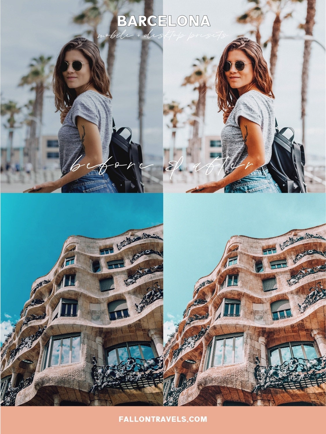 5 Mobile & Desktop Lightroom Presets Barcelona, Summer Travel Preset for Instagram Influencer, Bright Lifestyle Filter for Bloggers