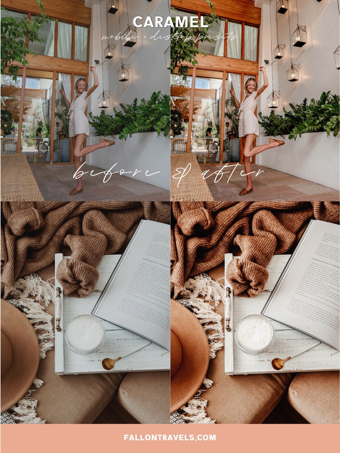 5 Mobile & Desktop Lightroom Presets Caramel, Moody Photo Editing Filter for Bloggers, Lifestyle Indoor Preset for Instagram Influencer