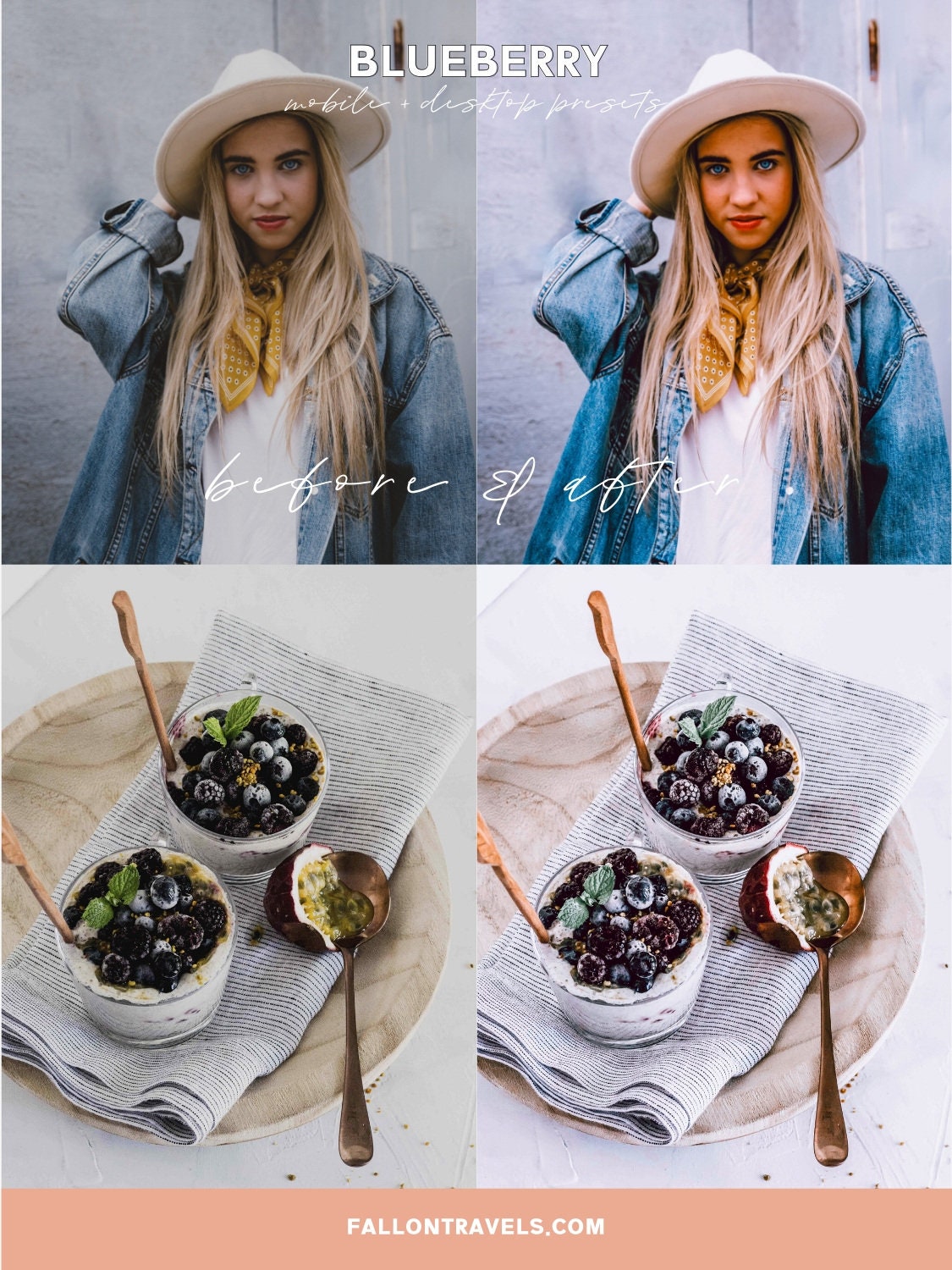 5 Blueberry Desktop & Mobile Lightroom Presets, Cool Tones Photo Editing Filter for Instagram Bloggers, Blue Clean Preset for Influencers