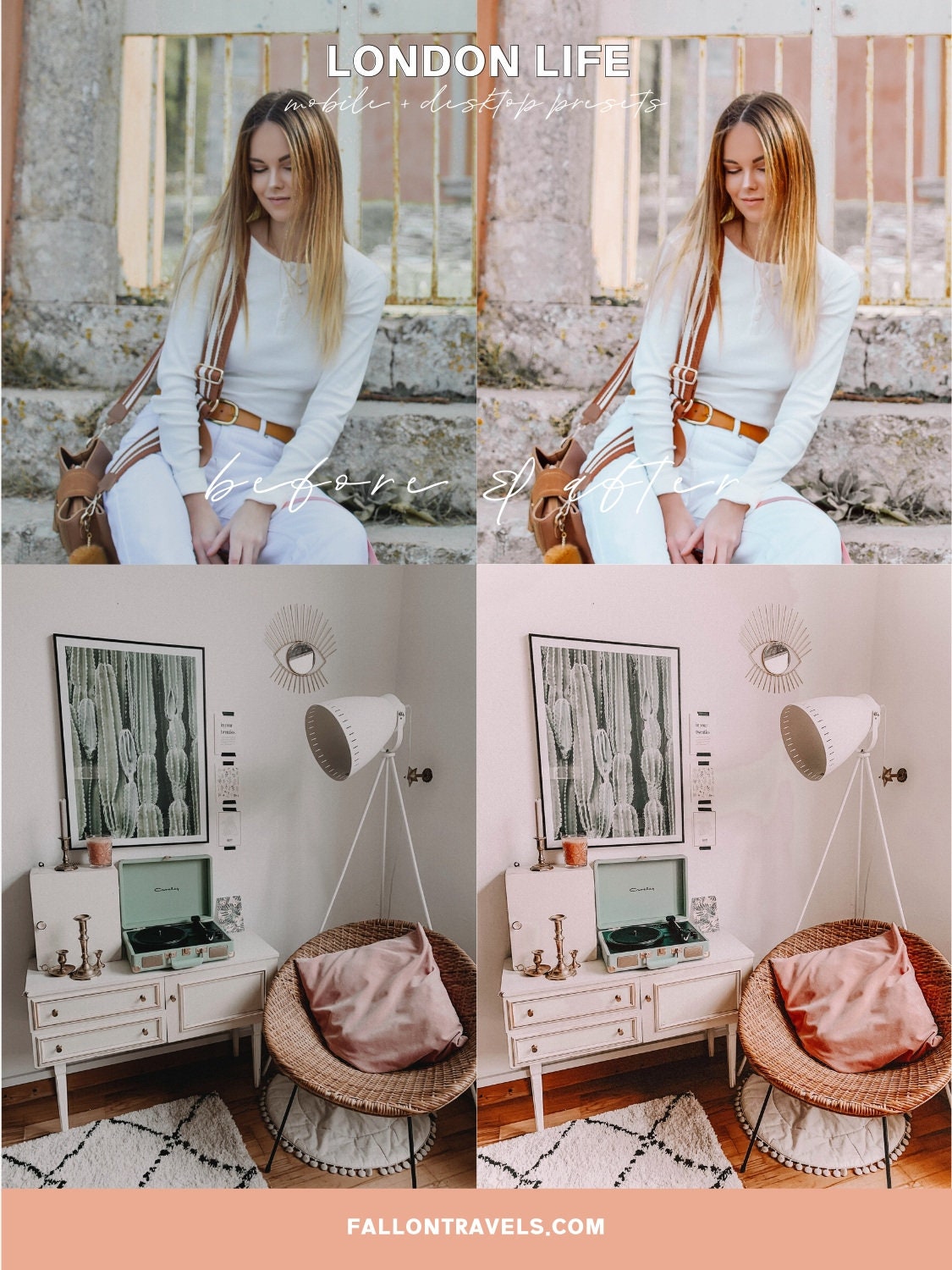 5 London Mobile Lightroom Presets & Desktop, Pink Europe Travel Photo Editing Filter for Instagram, Pastel Preset for Influencer Bloggers