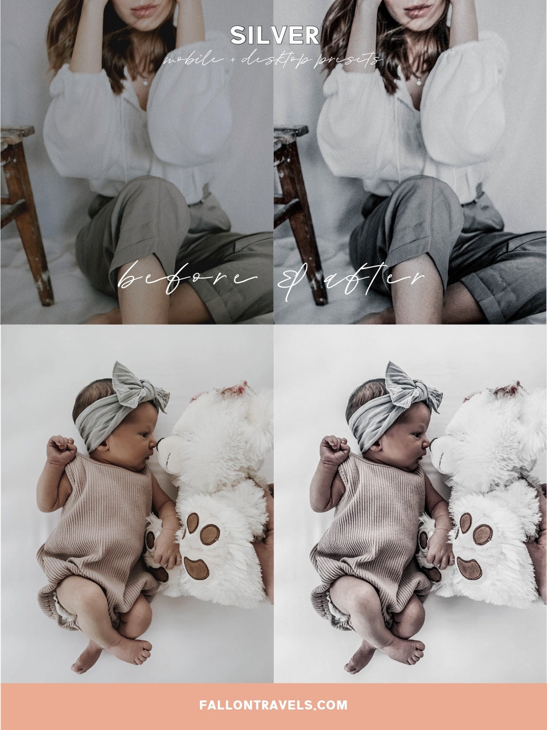 5 Silver Mobile Lightroom Presets & Desktop, Minimal Grey Photo Editing Filter for Instagram Influencer, Lifestyle Preset for Bloggers