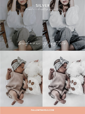 5 Silver Mobile Lightroom Presets & Desktop, Minimal Grey Photo Editing Filter for Instagram Influencer, Lifestyle Preset for Bloggers