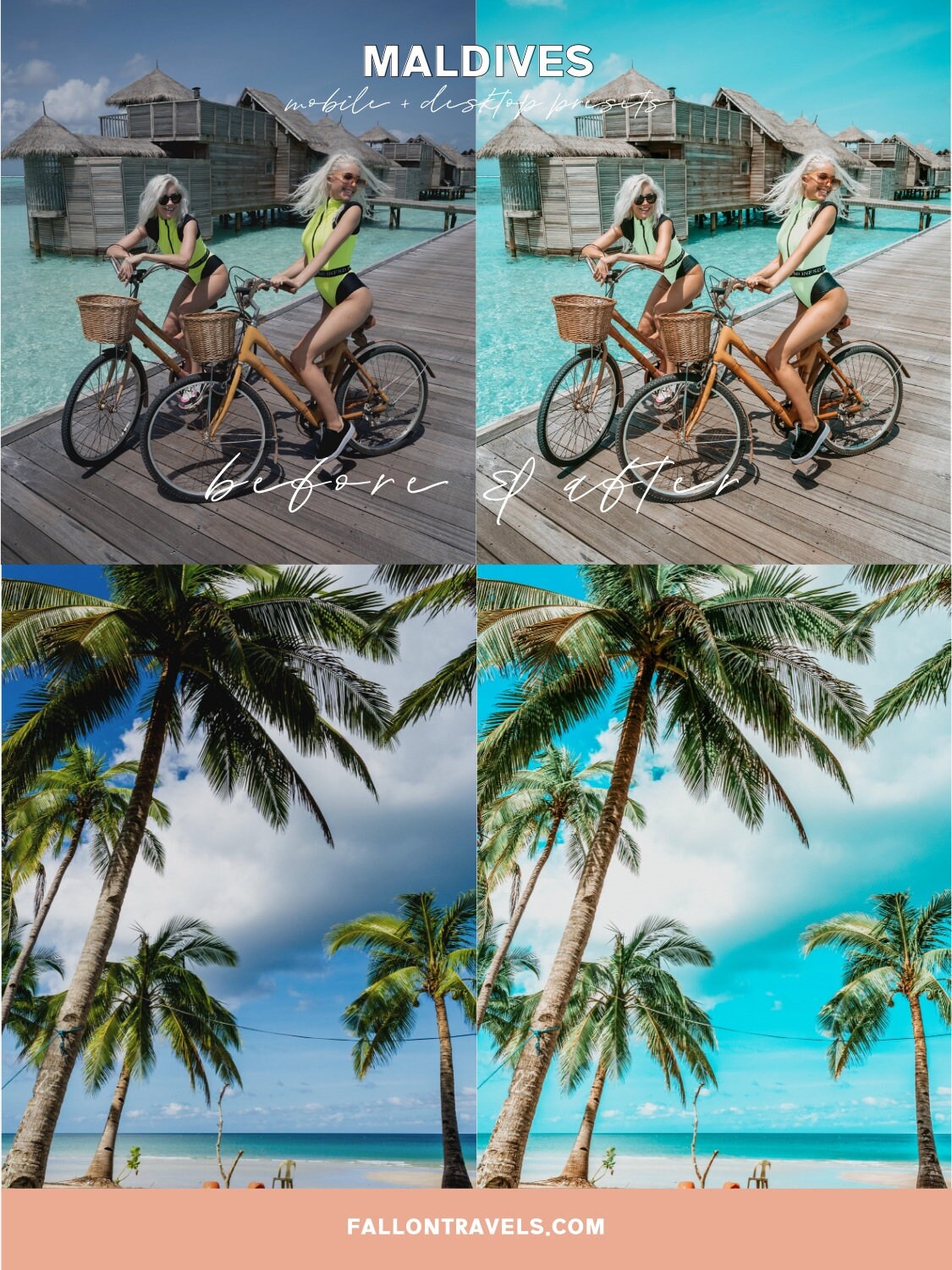 5 Maldives Mobile Lightroom Presets & Desktop, Beach Travel Preset for Summer, Tropical Photo Editing Filter for Instagram Bloggers