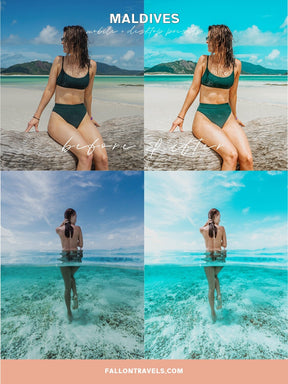 5 Maldives Mobile Lightroom Presets & Desktop, Beach Travel Preset for Summer, Tropical Photo Editing Filter for Instagram Bloggers