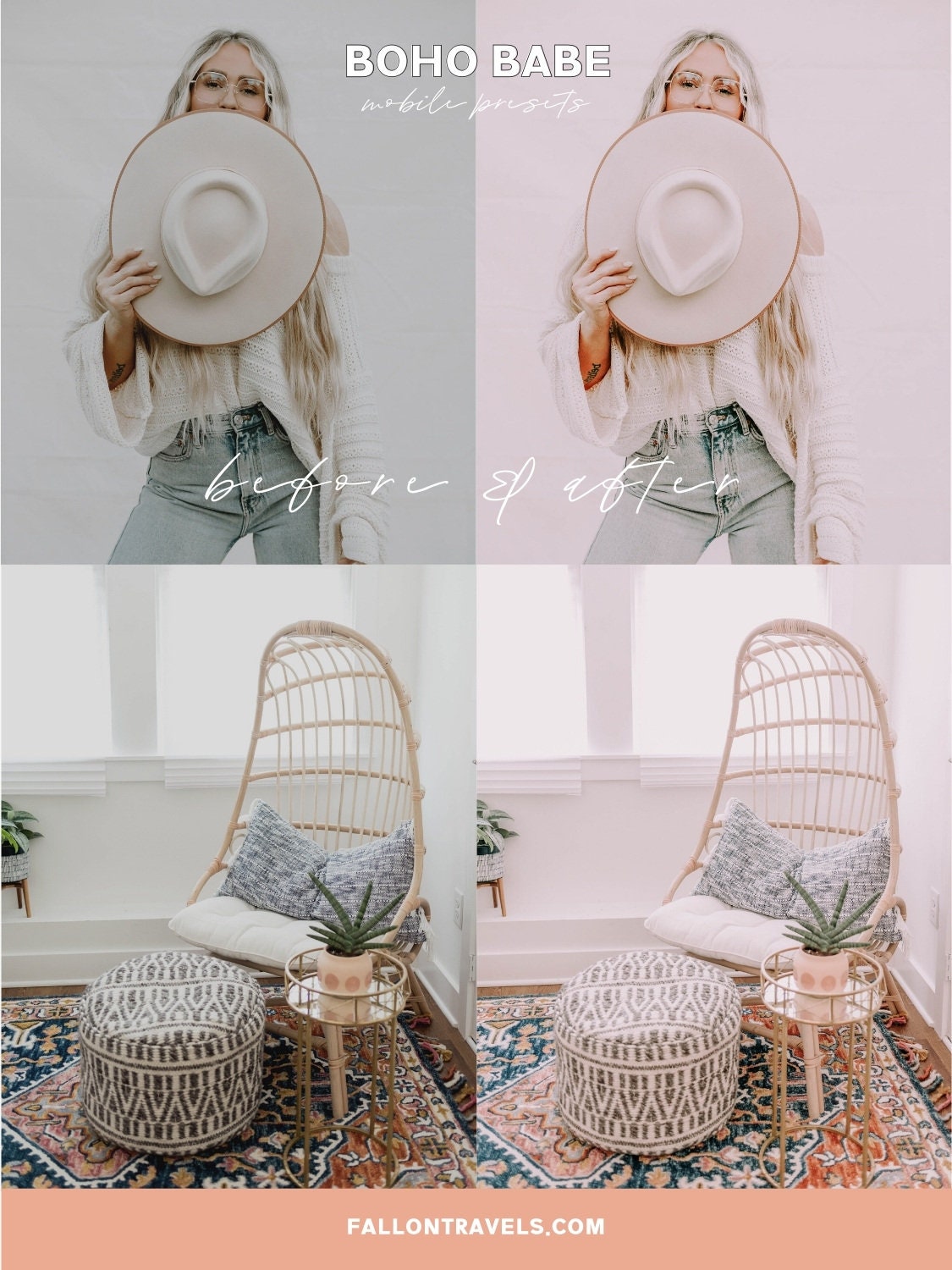 5 Boho Mobile & Desktop Lightroom Presets, Soft Pink Photo Editing Filter for Instagram Influencer, Vintage Tones Preset for Bloggers
