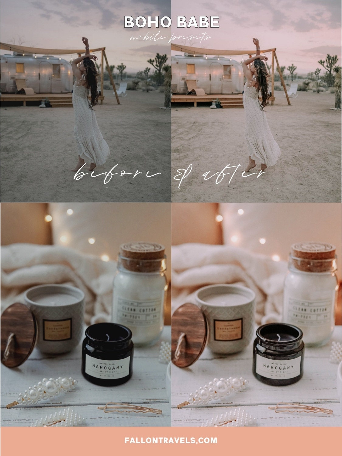 5 Boho Mobile & Desktop Lightroom Presets, Soft Pink Photo Editing Filter for Instagram Influencer, Vintage Tones Preset for Bloggers