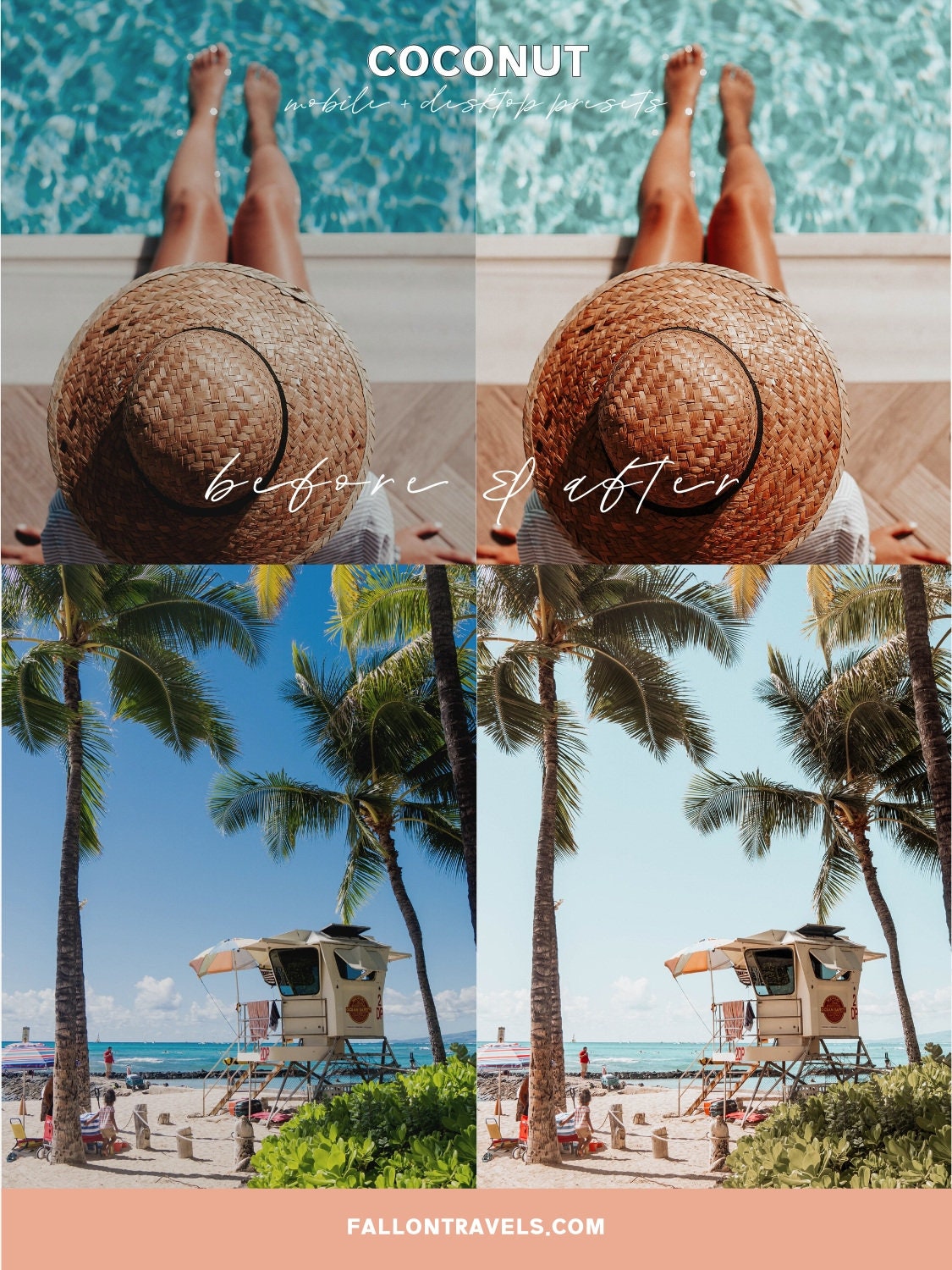 5 Coconut Lightroom Mobile & Desktop Presets, Beach Summer Photo Editing Filter for Instagram Travel, Tropical Influencer Preset