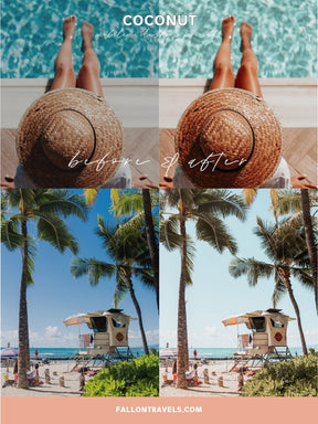 5 Coconut Lightroom Mobile & Desktop Presets, Beach Summer Photo Editing Filter for Instagram Travel, Tropical Influencer Preset