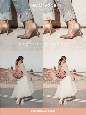 5 Champagne Lightroom Mobile Presets & Desktop, Airy Pink Photo Editing Filter for Instagram Influencer, Fashion Blogger Preset