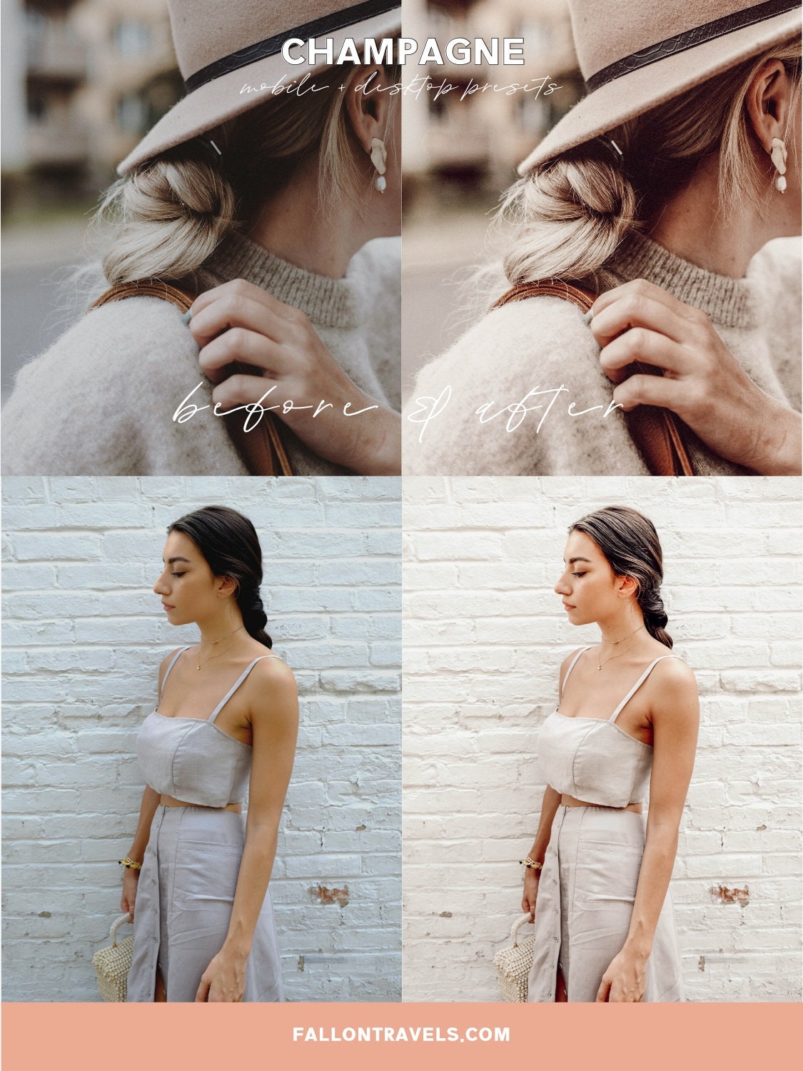 5 Champagne Lightroom Mobile Presets & Desktop, Airy Pink Photo Editing Filter for Instagram Influencer, Fashion Blogger Preset