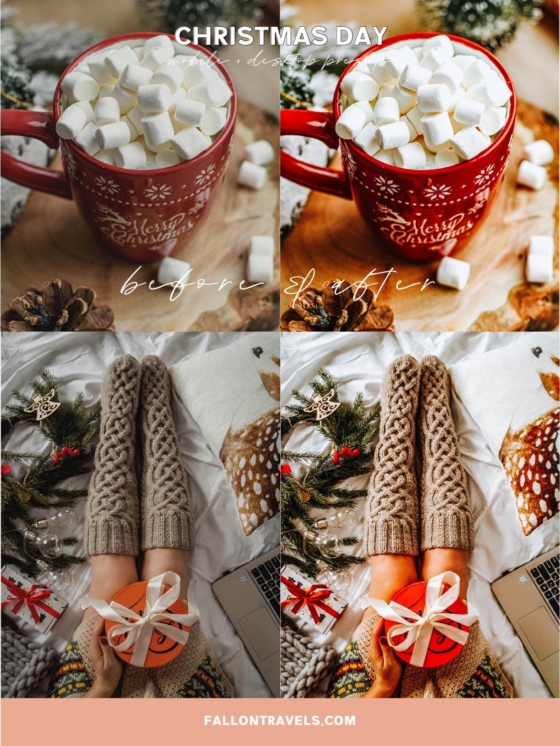 5 Christmas Day Lightroom Mobile & Desktop Presets, Bright Winter Photo Editing Filter for Instagram, Holiday Clean Airy Blogger Preset