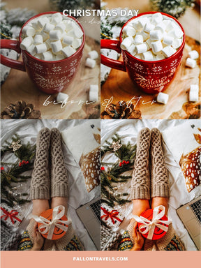 5 Christmas Day Lightroom Mobile & Desktop Presets, Bright Winter Photo Editing Filter for Instagram, Holiday Clean Airy Blogger Preset