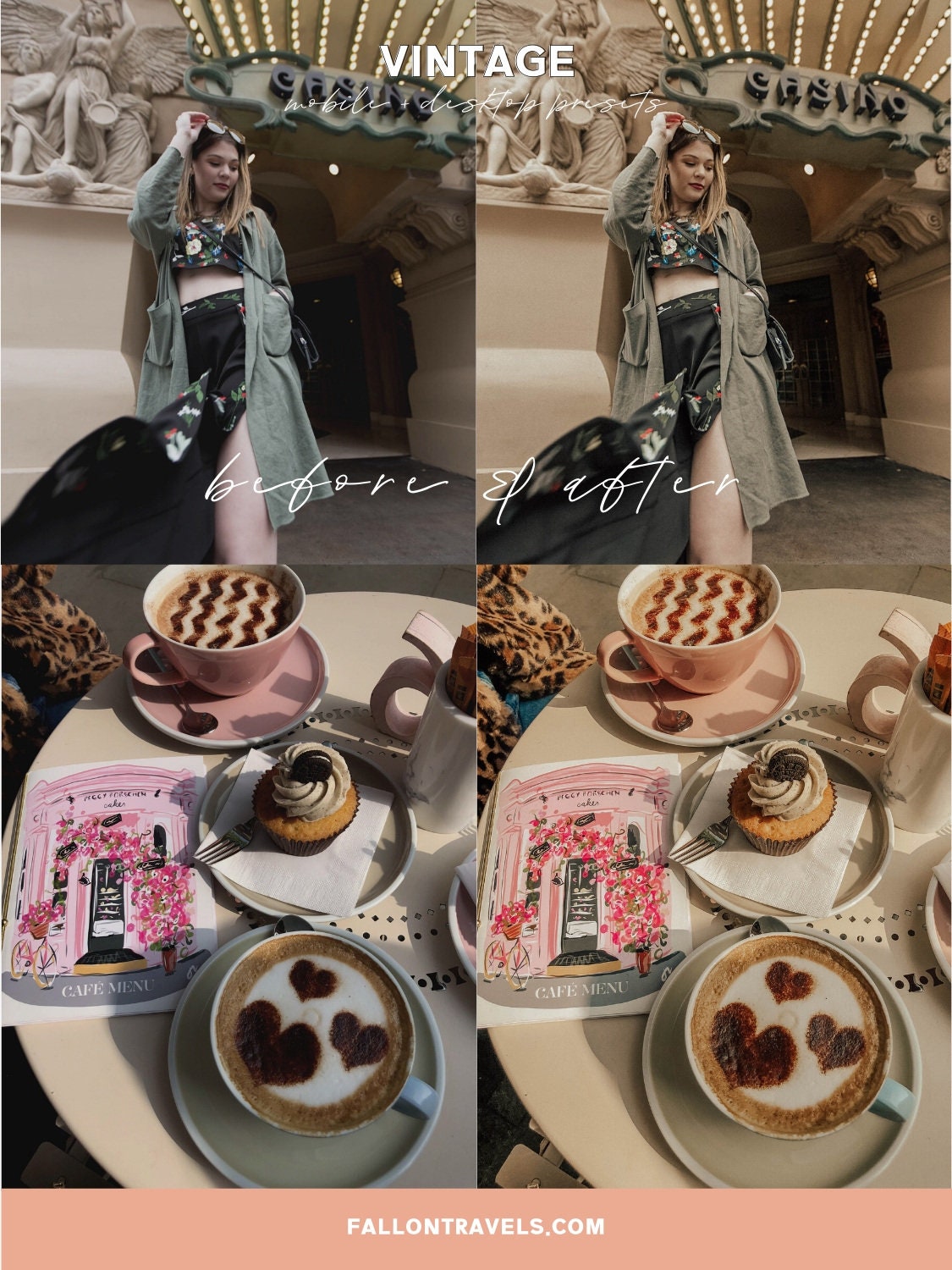 5 Vintage Lightroom Mobile Presets & Desktop, Warm Photo Editing Preset for Instagram Influencer, Moody Travel Blogger Preset