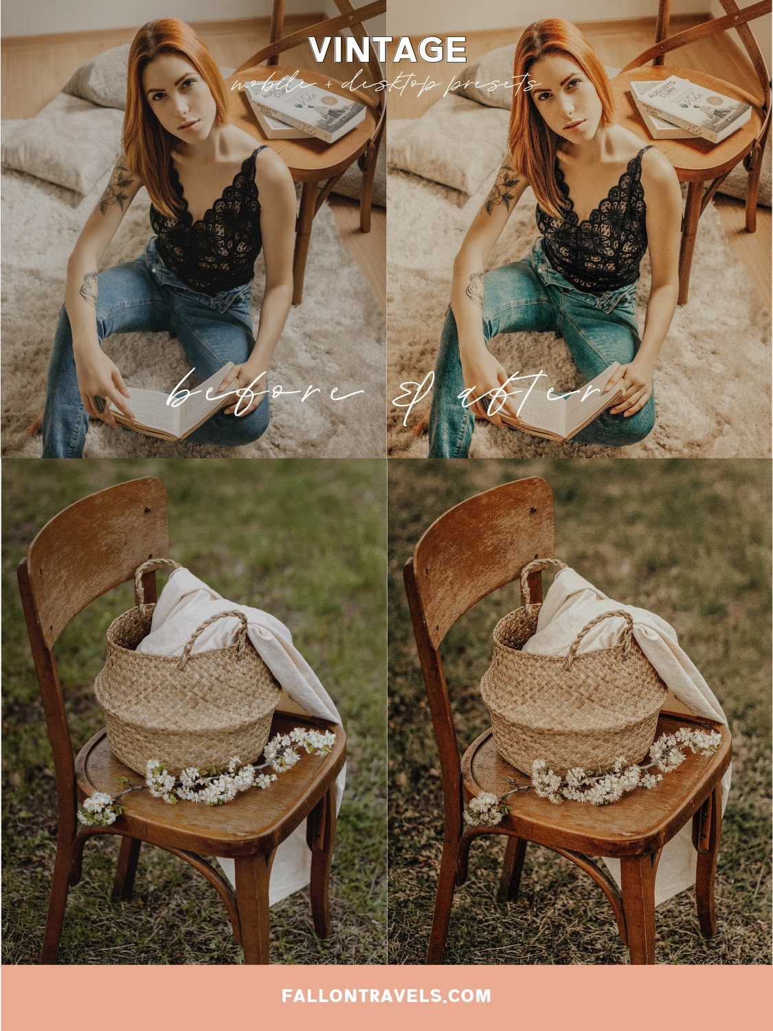 5 Vintage Lightroom Mobile Presets & Desktop, Warm Photo Editing Preset for Instagram Influencer, Moody Travel Blogger Preset