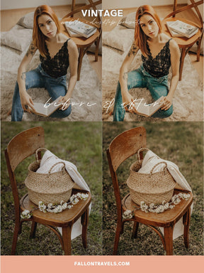 5 Vintage Lightroom Mobile Presets & Desktop, Warm Photo Editing Preset for Instagram Influencer, Moody Travel Blogger Preset