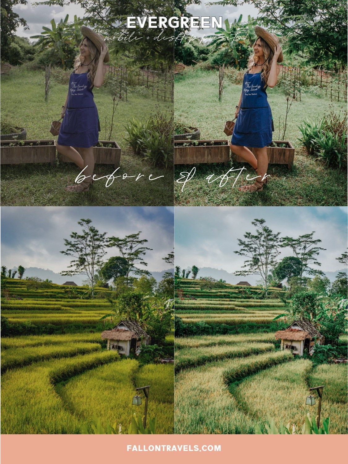 5 Evergreen Mobile & Desktop Lightroom Presets, Travel Photo Editing Filter for Instagram Influencer, Tropical Green Summer Blogger Preset