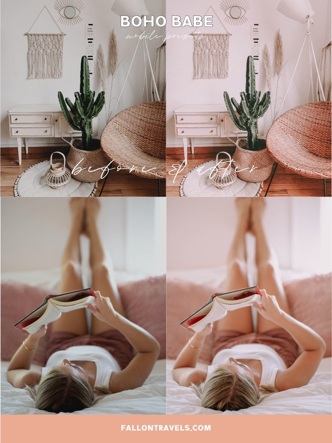 5 Boho Mobile & Desktop Lightroom Presets, Soft Pink Photo Editing Filter for Instagram Influencer, Vintage Tones Preset for Bloggers