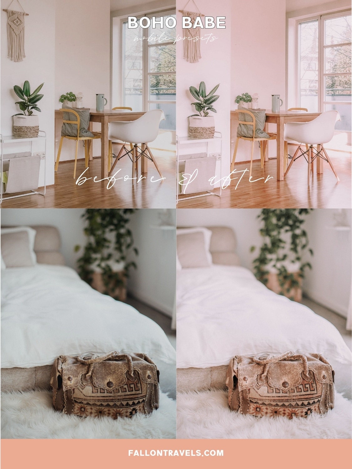 5 Boho Mobile & Desktop Lightroom Presets, Soft Pink Photo Editing Filter for Instagram Influencer, Vintage Tones Preset for Bloggers