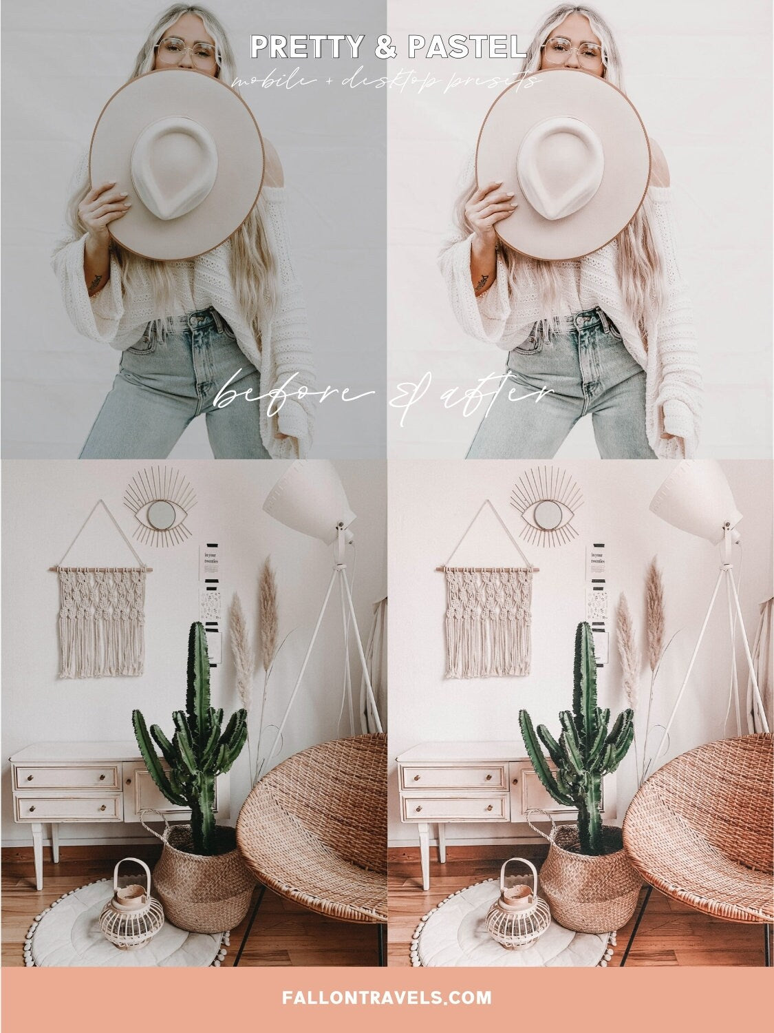 5 Pastel Pink Lightroom Mobile & Desktop Presets, Dreamy Soft Photo Filter for Instagram Influencer, Bright Airy Spring Blogger Preset