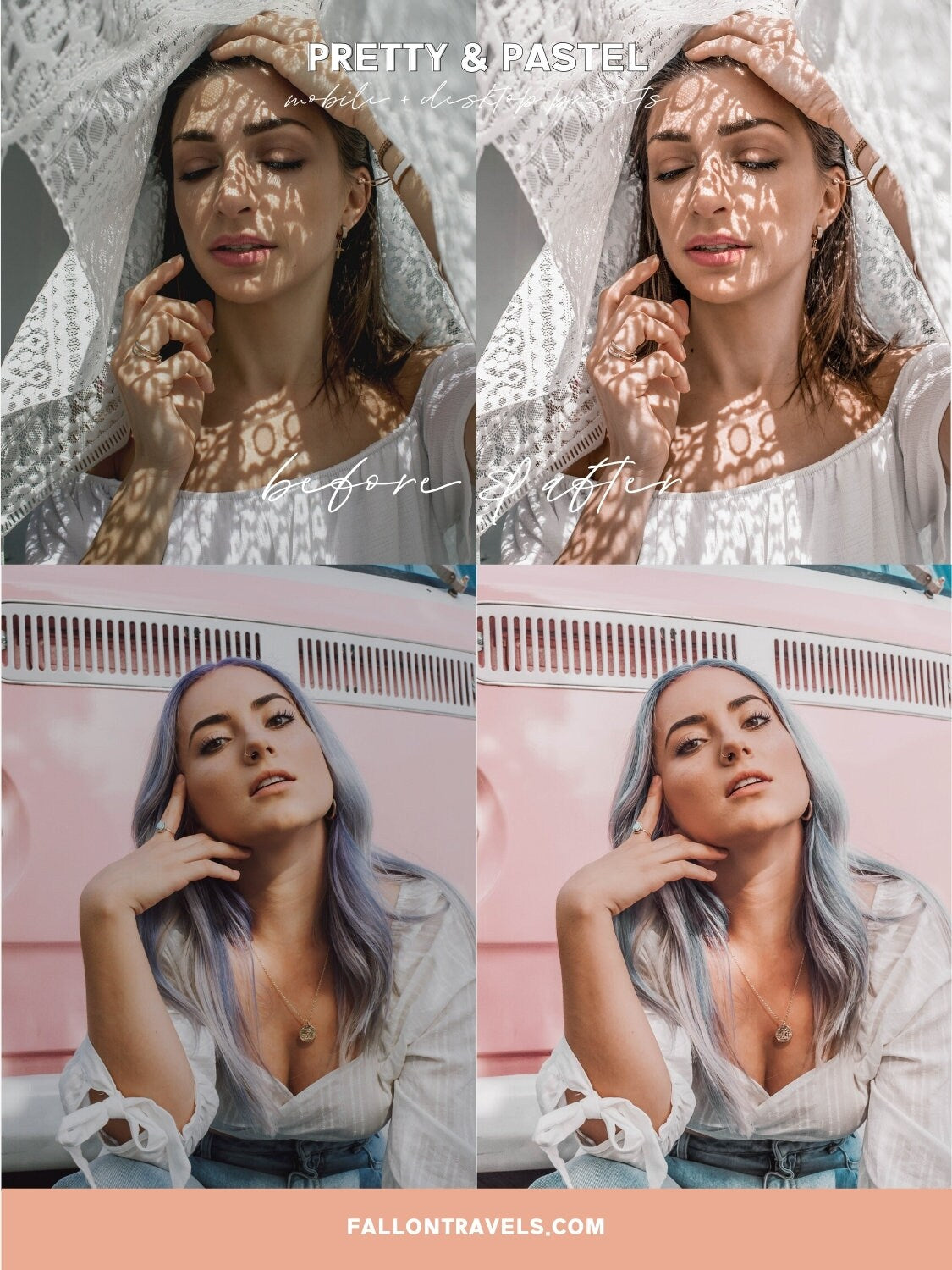 5 Pastel Pink Lightroom Mobile & Desktop Presets, Dreamy Soft Photo Filter for Instagram Influencer, Bright Airy Spring Blogger Preset