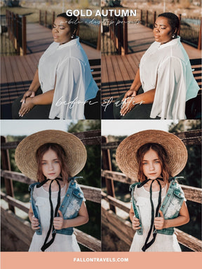 5 Gold Autumn Mobile & Desktop Lightroom Presets, Warm Glow Filter for Fall Instagram Photo, Light Golden Tones Outdoor Preset