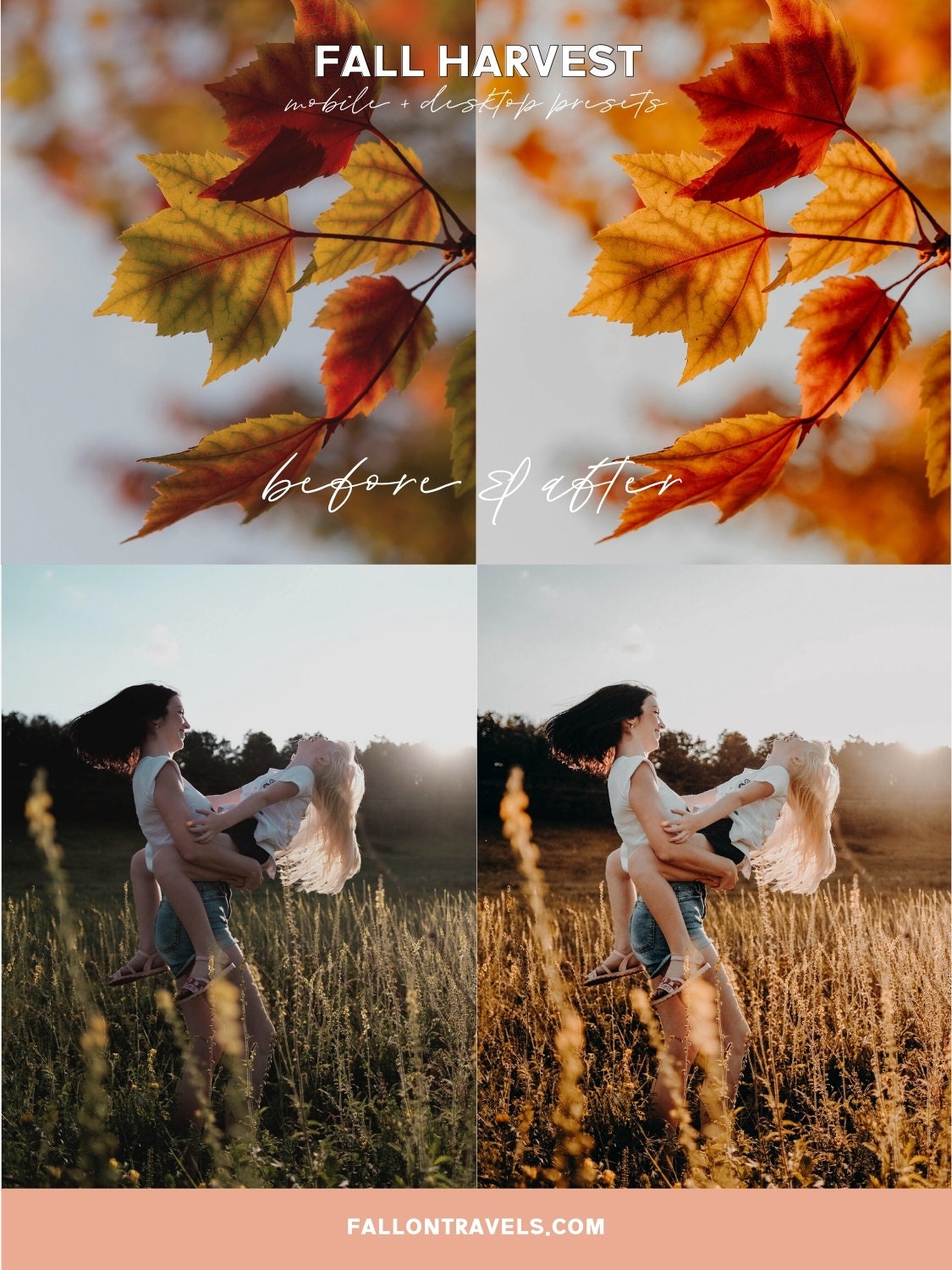 5 Fall Harvest Mobile & Desktop Lightroom Presets, Cozy Autumn Tones Filter for Fall Instagram Photo, Warm Outdoor Preset