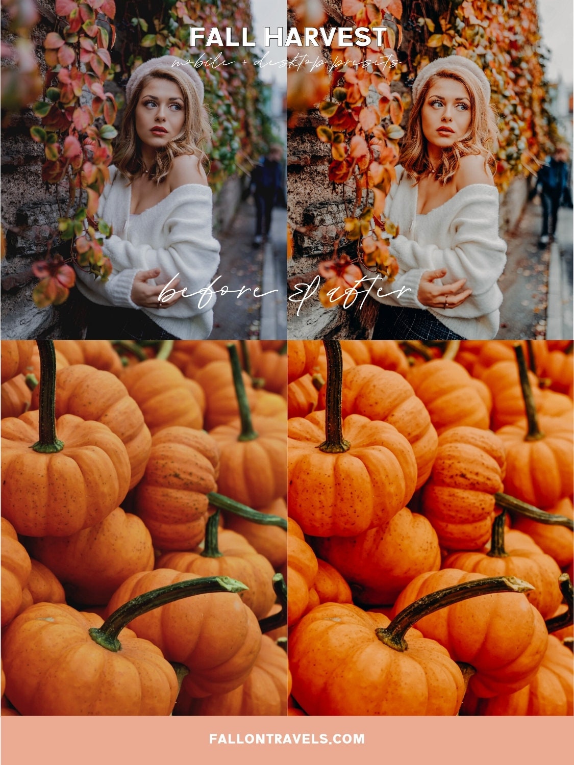 5 Fall Harvest Mobile & Desktop Lightroom Presets, Cozy Autumn Tones Filter for Fall Instagram Photo, Warm Outdoor Preset