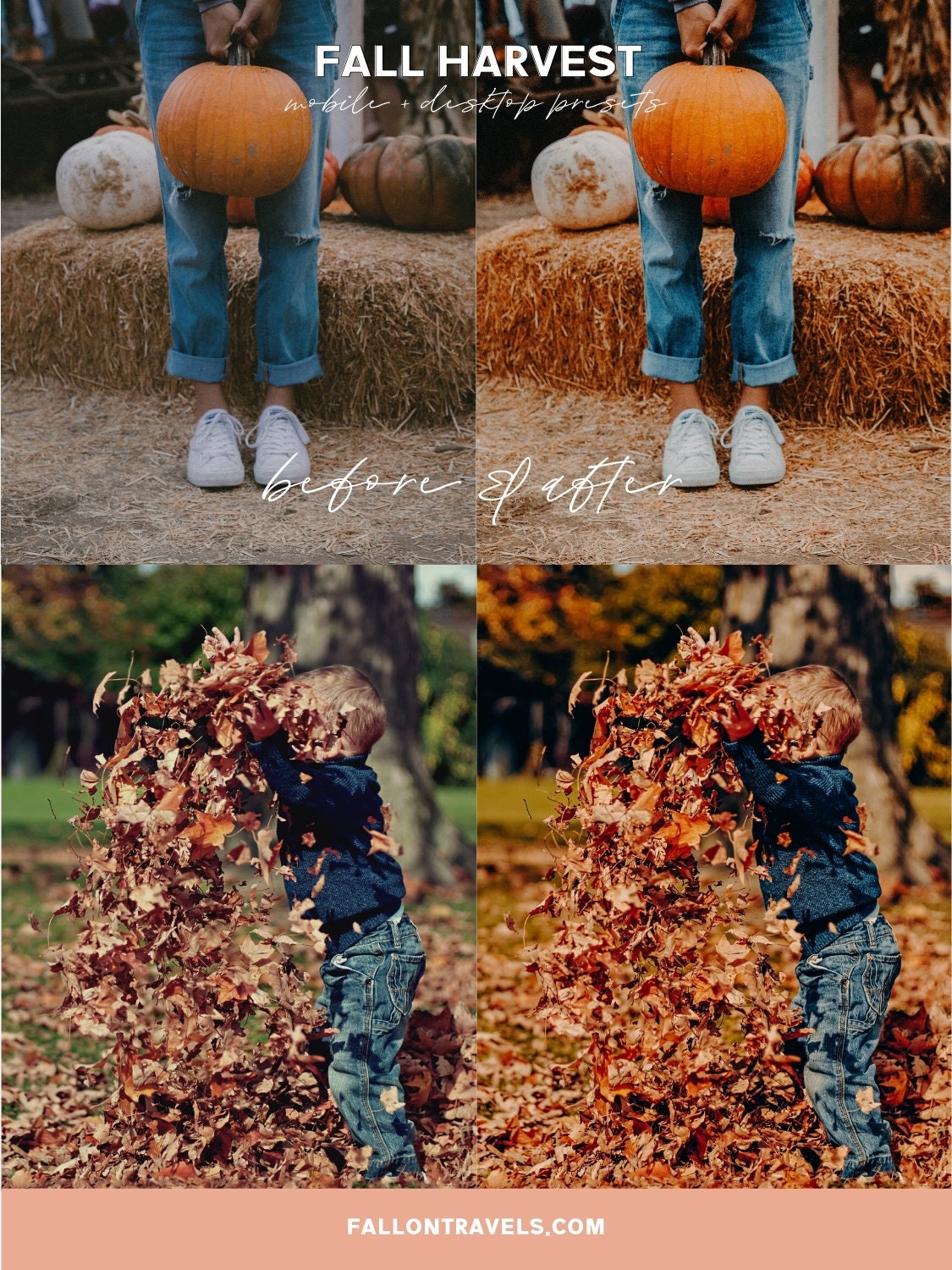 5 Fall Harvest Mobile & Desktop Lightroom Presets, Cozy Autumn Tones Filter for Fall Instagram Photo, Warm Outdoor Preset