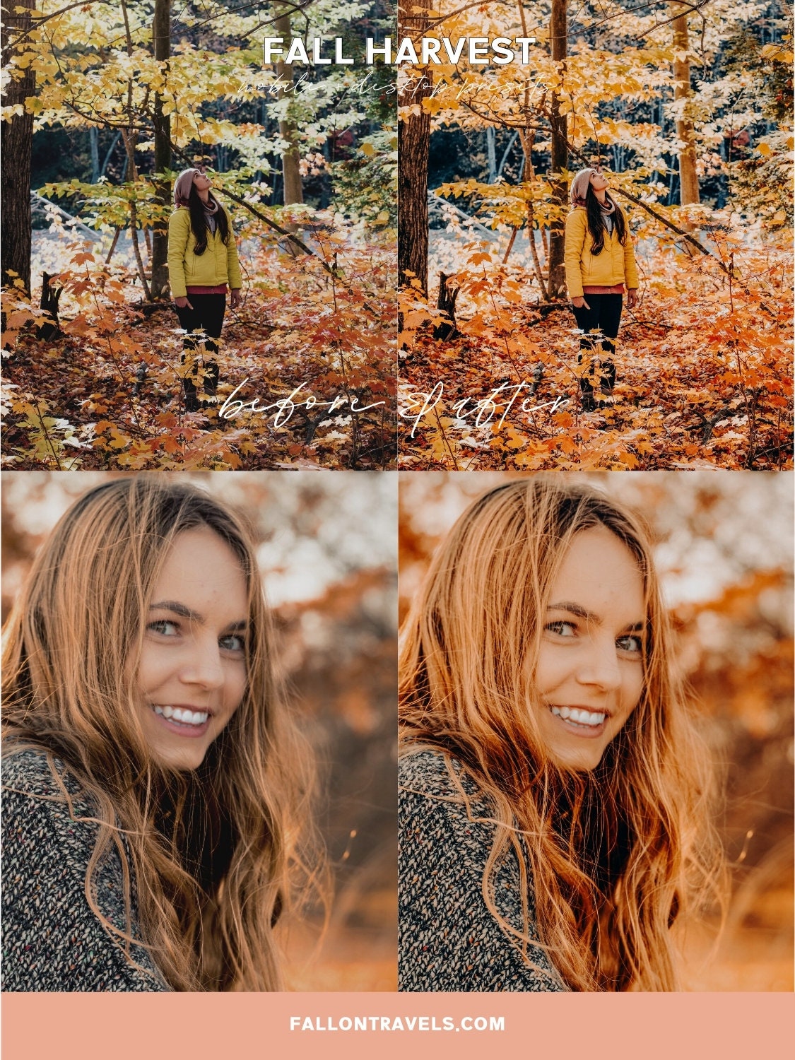 5 Fall Harvest Mobile & Desktop Lightroom Presets, Cozy Autumn Tones Filter for Fall Instagram Photo, Warm Outdoor Preset