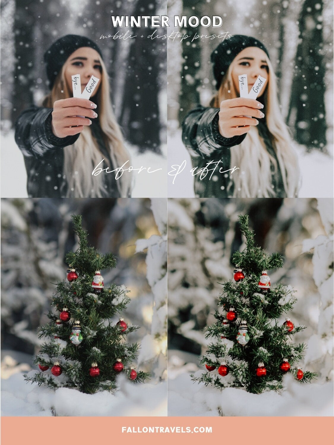 5 Winter Mood Lightroom Mobile & Desktop Presets, Christmas Photo Editing, Clean Moody Tones Holiday Filter for Instagram Bloggers