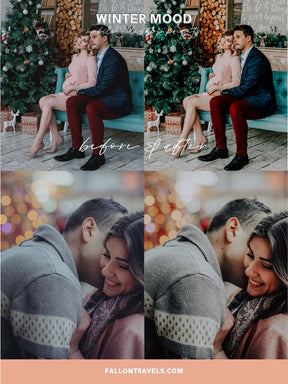 5 Winter Mood Lightroom Mobile & Desktop Presets, Christmas Photo Editing, Clean Moody Tones Holiday Filter for Instagram Bloggers