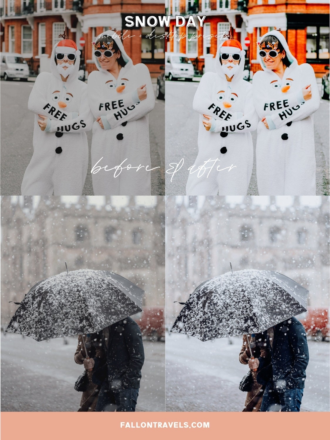 5 Snow Day Lightroom Mobile & Desktop Presets, Bright White Winter Photo Editing, Cool Clean Tones Instagram Filter for Holiday Season