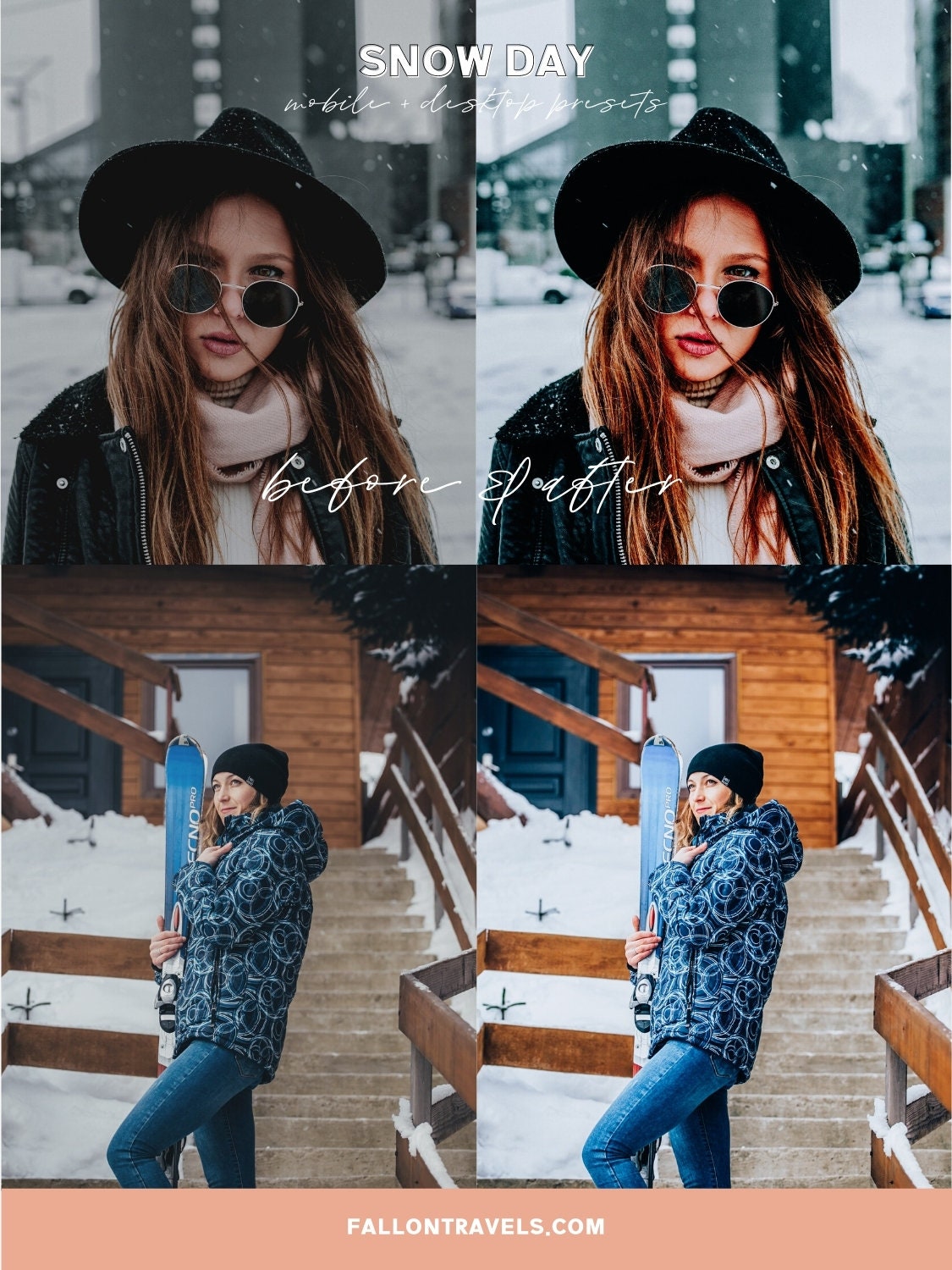 5 Snow Day Lightroom Mobile & Desktop Presets, Bright White Winter Photo Editing, Cool Clean Tones Instagram Filter for Holiday Season