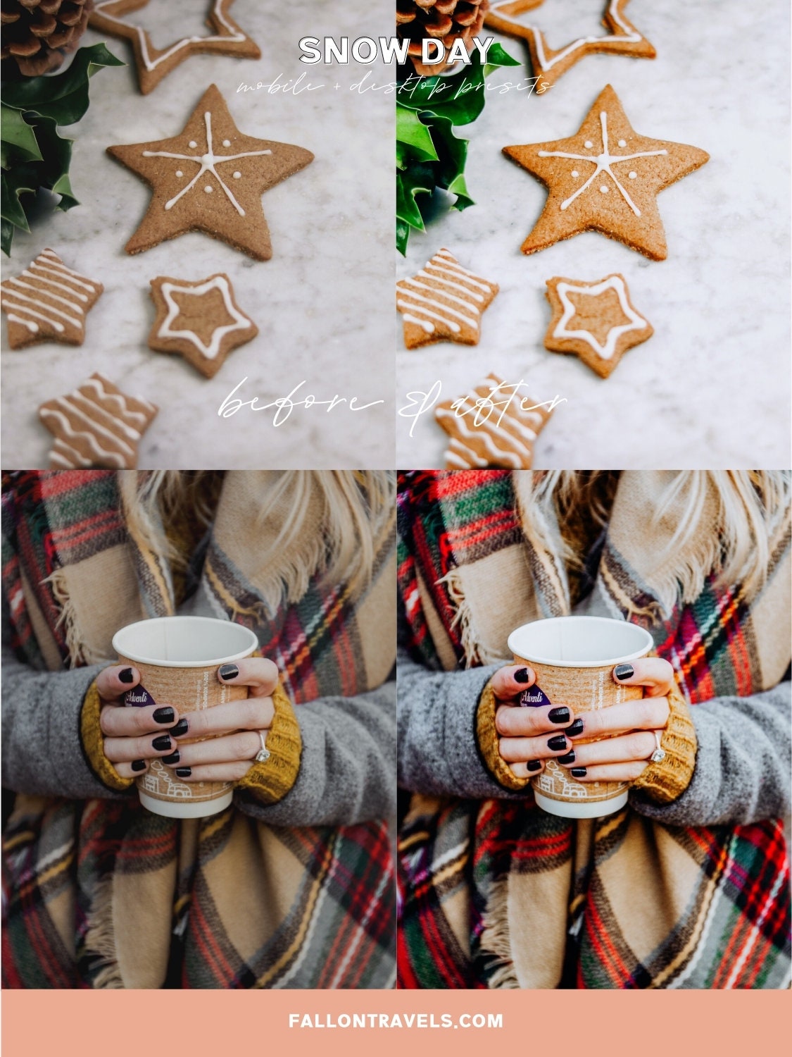 5 Snow Day Lightroom Mobile & Desktop Presets, Bright White Winter Photo Editing, Cool Clean Tones Instagram Filter for Holiday Season