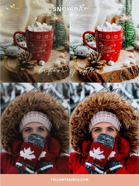5 Snow Day Lightroom Mobile & Desktop Presets, Bright White Winter Photo Editing, Cool Clean Tones Instagram Filter for Holiday Season