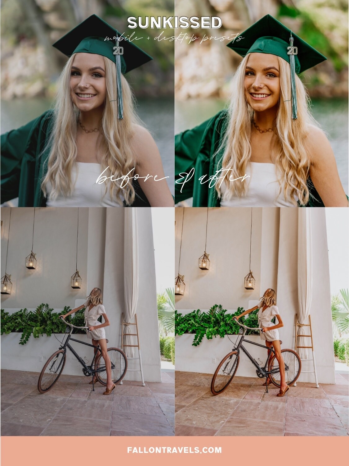 5 Sunkissed Lightroom Mobile & Desktop Presets, Beach Summer Photo Editing Filter for Instagram Influencer, Warm Travel Blogger Preset