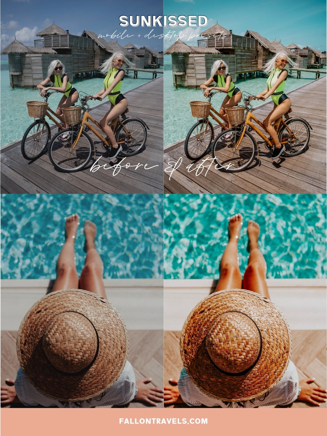 5 Sunkissed Lightroom Mobile & Desktop Presets, Beach Summer Photo Editing Filter for Instagram Influencer, Warm Travel Blogger Preset