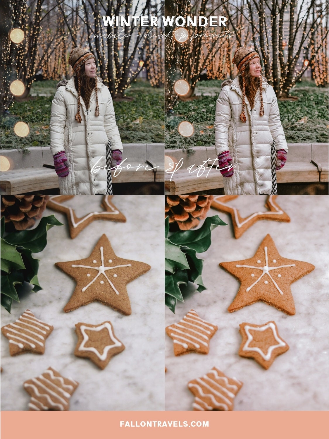 5 Winter Wonder Lightroom Mobile & Desktop Presets, Christmas Pink Tones Instagram Photo Editing, Bright White Snow Holiday Filter