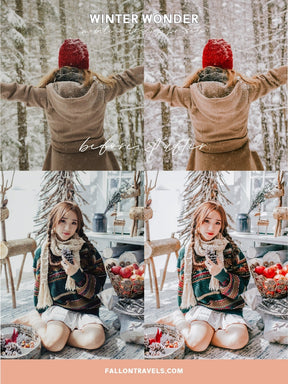 5 Winter Wonder Lightroom Mobile & Desktop Presets, Christmas Pink Tones Instagram Photo Editing, Bright White Snow Holiday Filter