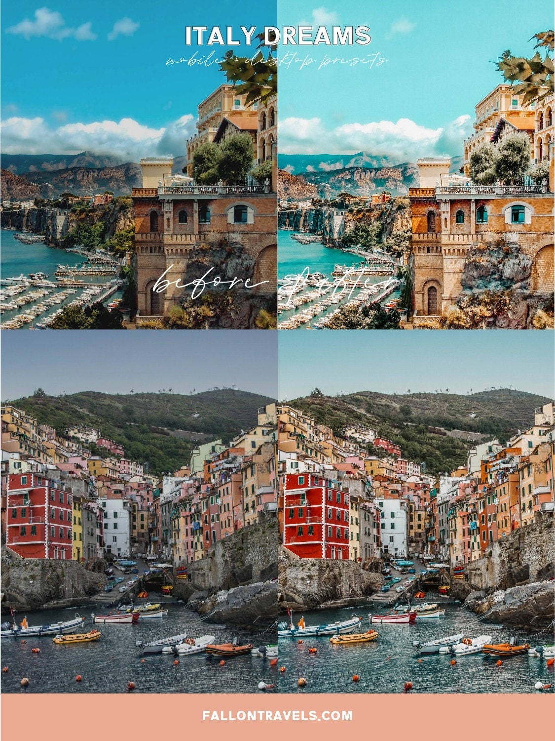 5 Italy Travel Lightroom Mobile & Desktop Presets for Bloggers, Warm Summer Photo Editing Filter for Instagram Influencer