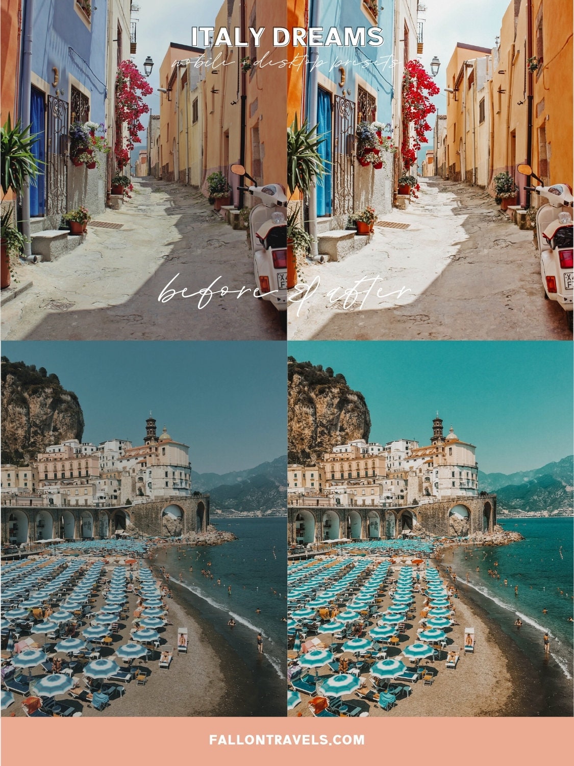 5 Italy Travel Lightroom Mobile & Desktop Presets for Bloggers, Warm Summer Photo Editing Filter for Instagram Influencer