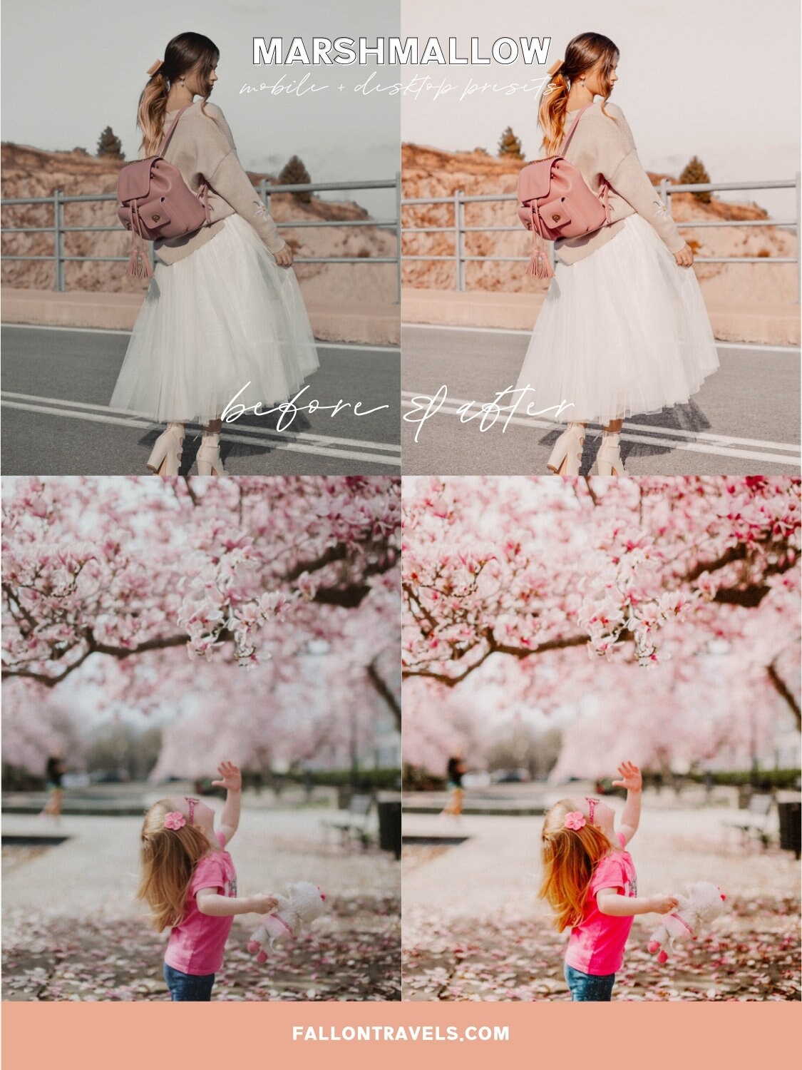 5 Marshmallow Lightroom Mobile & Desktop Presets, Light Airy Photo Editing Filter for Instagram, Pink Travel Blogger Influencer Presets