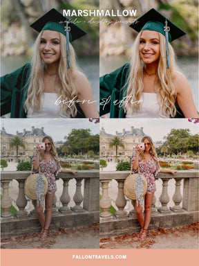 5 Marshmallow Lightroom Mobile & Desktop Presets, Light Airy Photo Editing Filter for Instagram, Pink Travel Blogger Influencer Presets